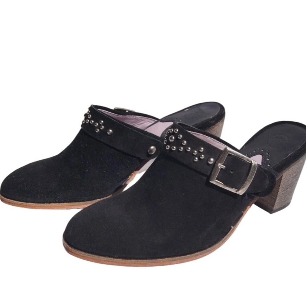 Johnston & Murphy Suede Mules Women's 7.5M Black Western Boho Studded Cowgirl
